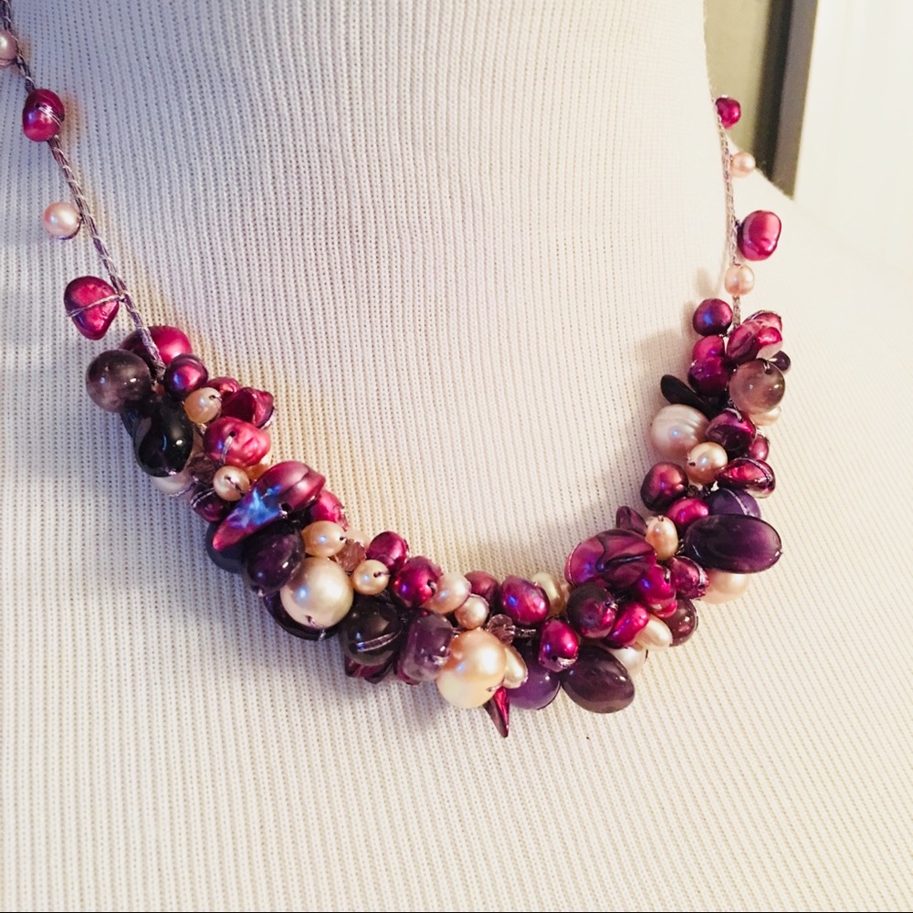 Purple Cream‎ Genuine Pearl Amethyst Necklace